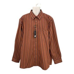 Fusion Career Shirt Men Orange Striped Button Up Retro Cotton Pocket Size 2XL